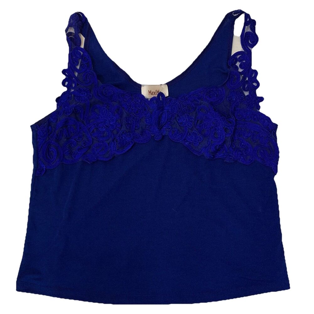 Vtg MaxiMa Womens 2X Tank Too Sleeveless Shirt Blue Lace Whimsy Goth Fairy Y2K